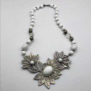 Vintage Carol Dauplaise Statement Style Floral Leaf Beaded Chunky Necklace